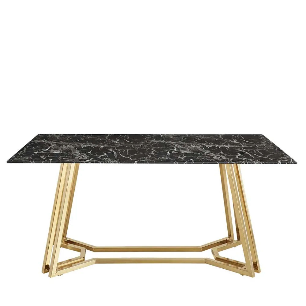 Wohnen Schwarze Möbel|Graue Möbel*Designer Tisch mit Glasplatte in Marmor Optik - Mooney
