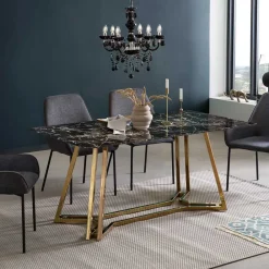 Wohnen Schwarze Möbel|Graue Möbel*Designer Tisch mit Glasplatte in Marmor Optik - Mooney