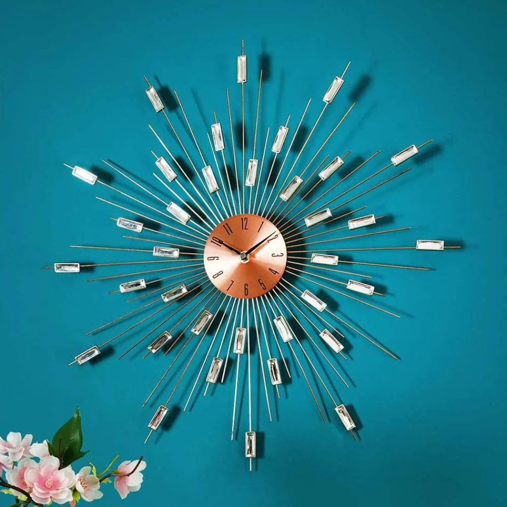 Wohnen Wanduhren*Designer Wanduhr in Kupfer mit Acrylglas Steinen - Rodrico