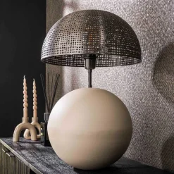Wohnen Designer-Tischlampe in Beige und Schwarzgrau - Praseida