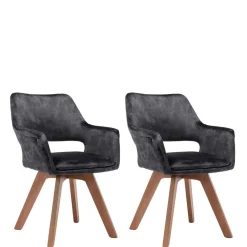 Wohnen Wohnzimmerstühle*Design-Tischsessel in Anthrazit Samt - Tiamo (2er Set)