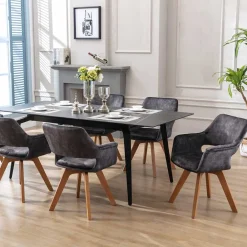 Wohnen Wohnzimmerstühle*Design-Tischsessel in Anthrazit Samt - Tiamo (2er Set)