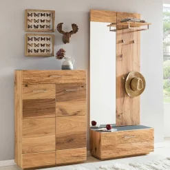 Wohnen Diele Komplett|Garderoben*Dielen Set mit Balkeneiche Furnier & Spiegel Macusos & Glas Anthrazit (vierteilig)