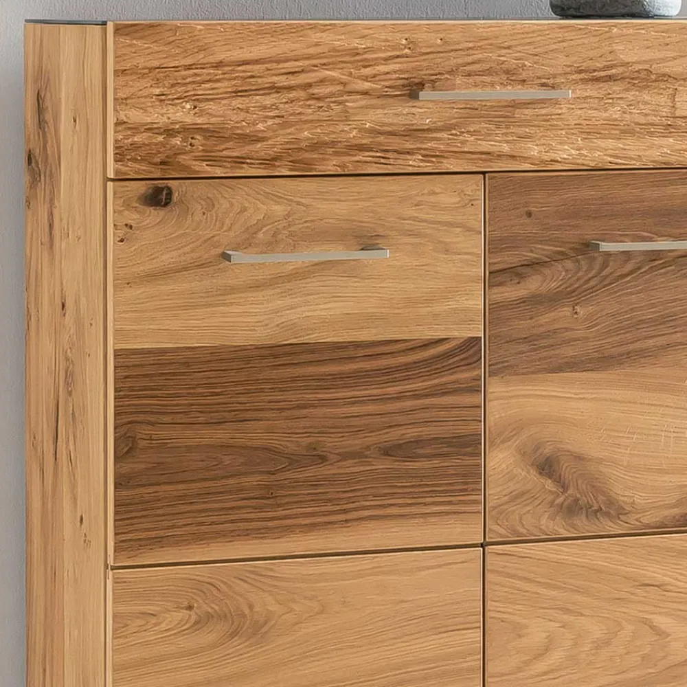 Wohnen Diele Komplett|Garderoben*Dielen Set mit Balkeneiche Furnier & Spiegel Macusos & Glas Anthrazit (vierteilig)