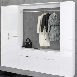 Wohnen Diele Komplett*Dielenmöbel Kombi Block in Weiß HG - Ejulia (dreiteilig)