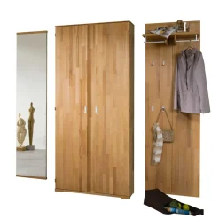 Wohnen Diele Komplett|Garderoben*Dielenmöbel Set Wislama aus Kernbuche Massivholz (dreiteilig)