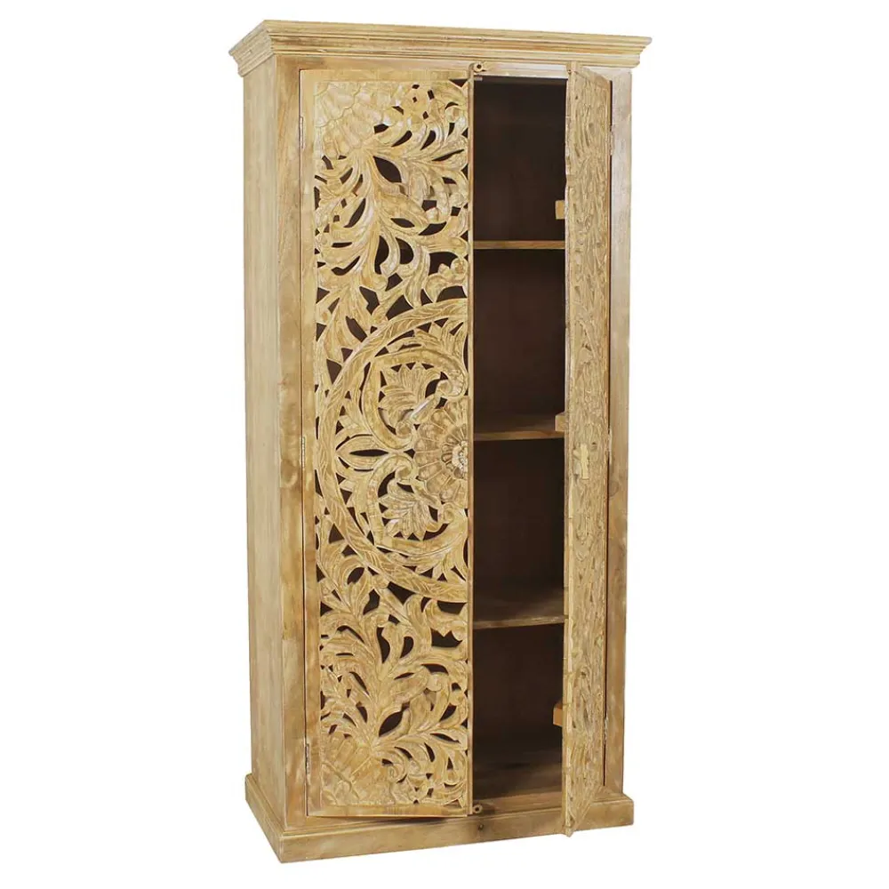 Wohnen Orientalische Möbel|Designermöbel*Dielenschrank in Sandfarben Mangoholz - Runiasa