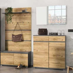 Wohnen Dielenset in Wildeiche Optik - Orsecca (vierteilig)