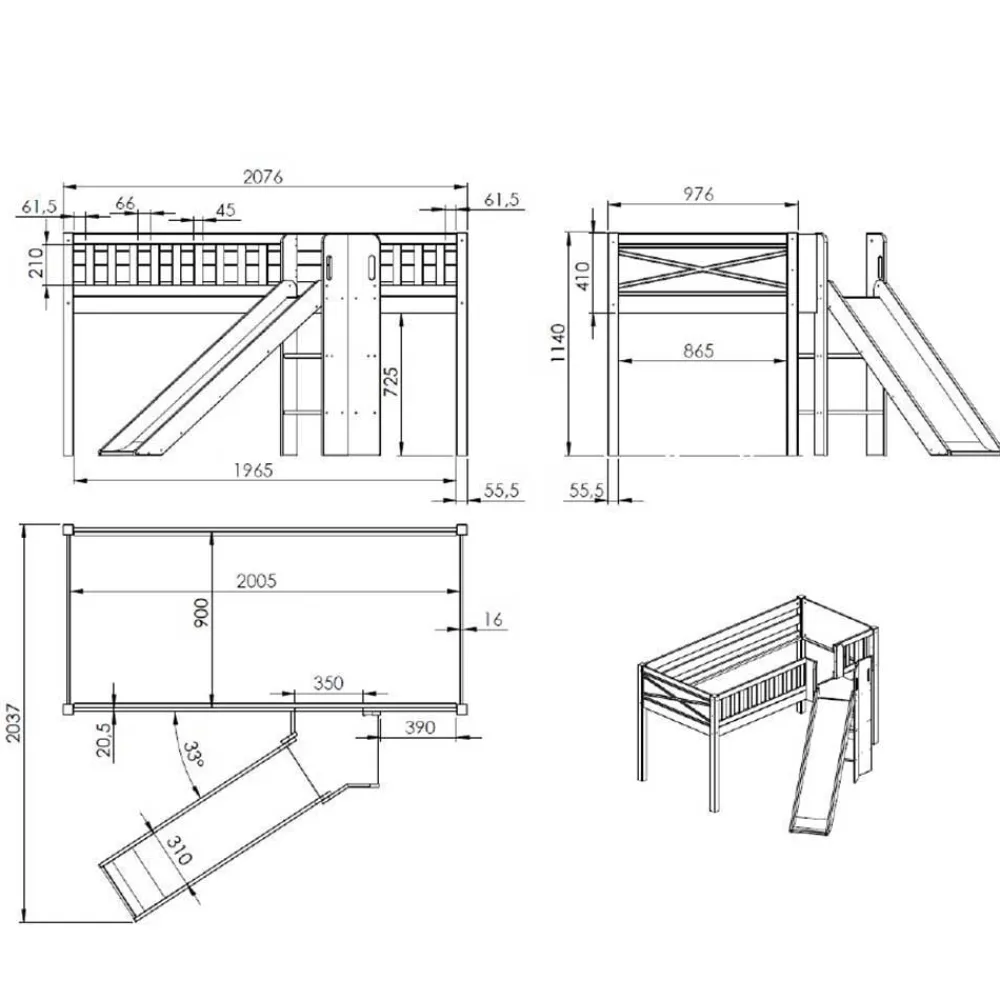 Wohnen Kindermöbel|Kinderbetten*Dino Hochbett mit schräger Rutsche - Champ