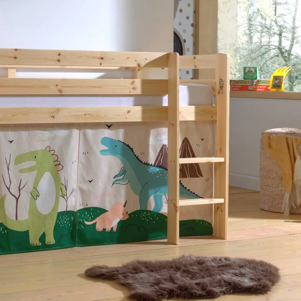 Kinder Wohnen Dinosaurier Hochbett aus Kiefer Natur - Leeward