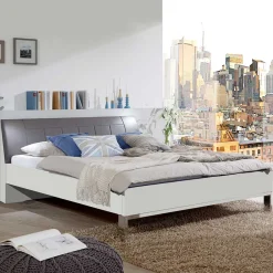 Wohnen Jugendbetten*Doppelbett Elburg mit Polsterkopfteil in Grau Braun