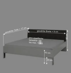 Wohnen Jugendbetten*Doppelbett Elburg mit Polsterkopfteil in Grau Braun