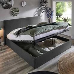 Wohnen Jugendbetten*Doppelbett mit Stauraum in Anthrazit Stoff - Clarford