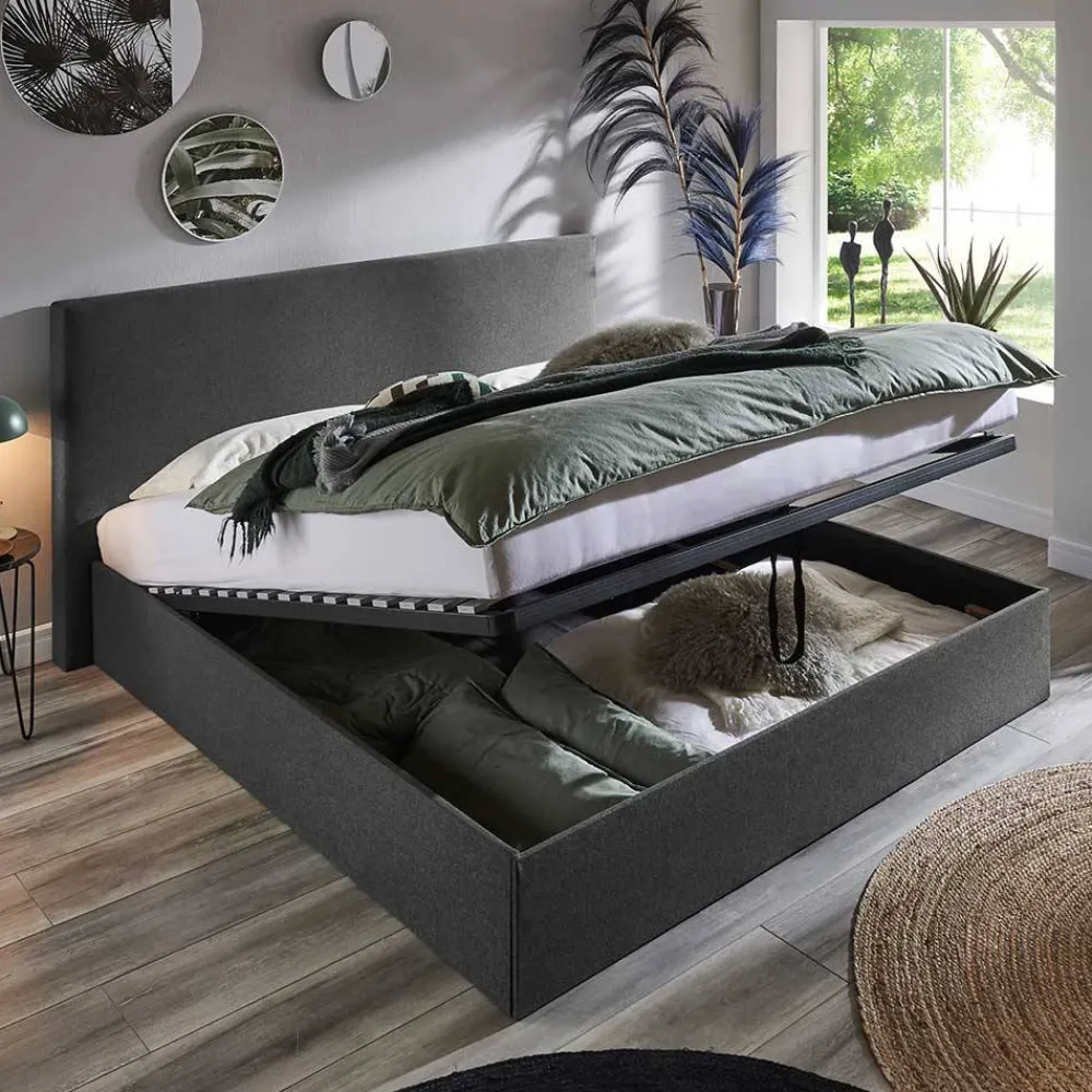 Wohnen Jugendbetten*Doppelbett mit Stauraum in Anthrazit Stoff - Clarford