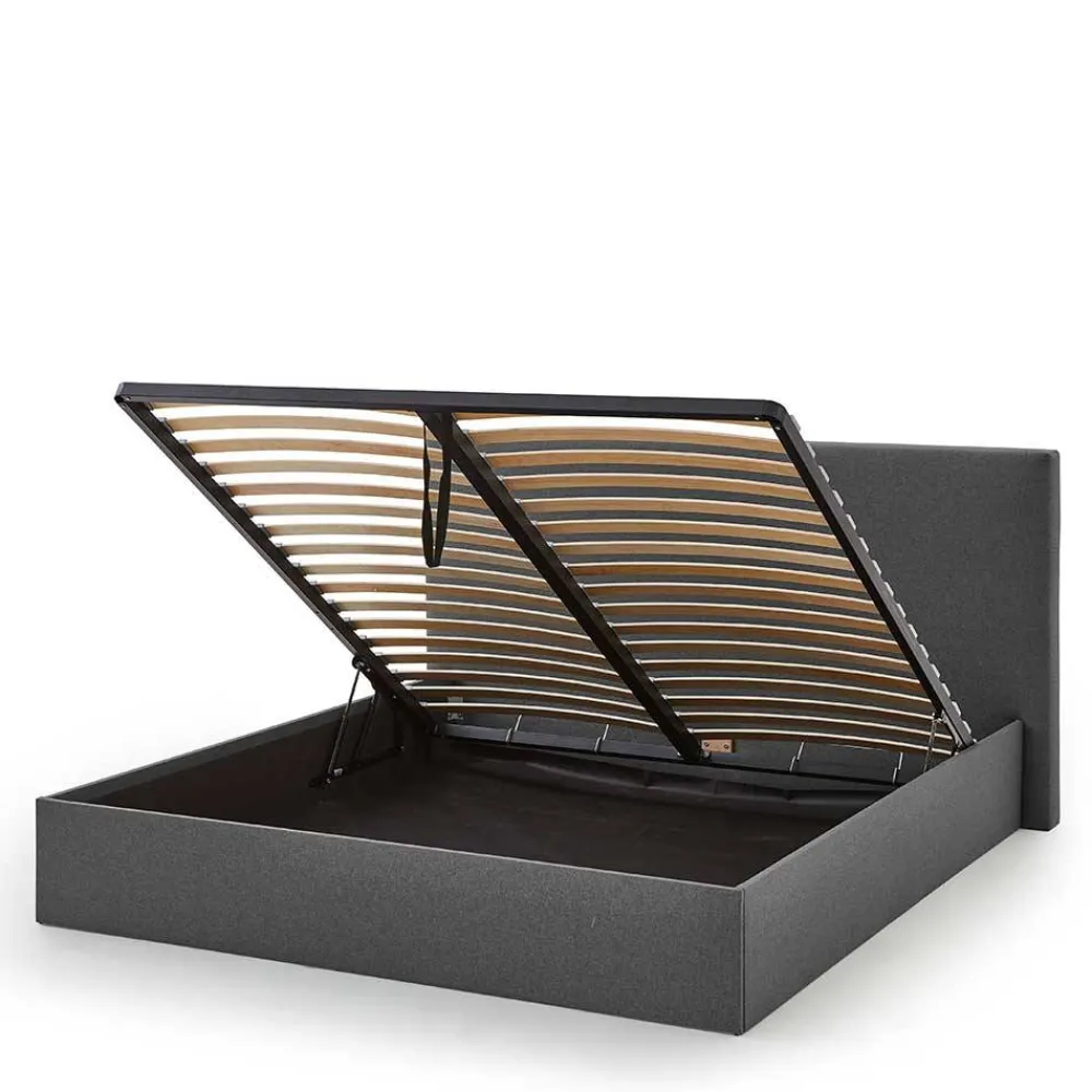 Wohnen Jugendbetten*Doppelbett mit Stauraum in Anthrazit Stoff - Clarford