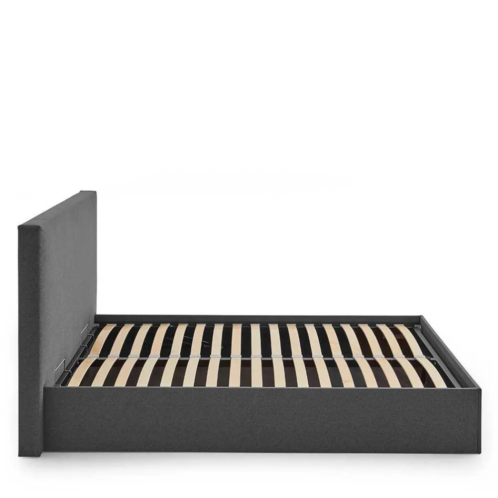 Wohnen Jugendbetten*Doppelbett mit Stauraum in Anthrazit Stoff - Clarford