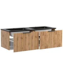 Wohnen Schwarze Möbel|Waschtisch*Doppel-Waschkonsole mit schwarzen Becken - Crystoga