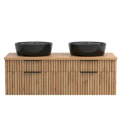 Wohnen Doppel-Waschtisch mit schwarzen Aufsatzbecken - Crystoga