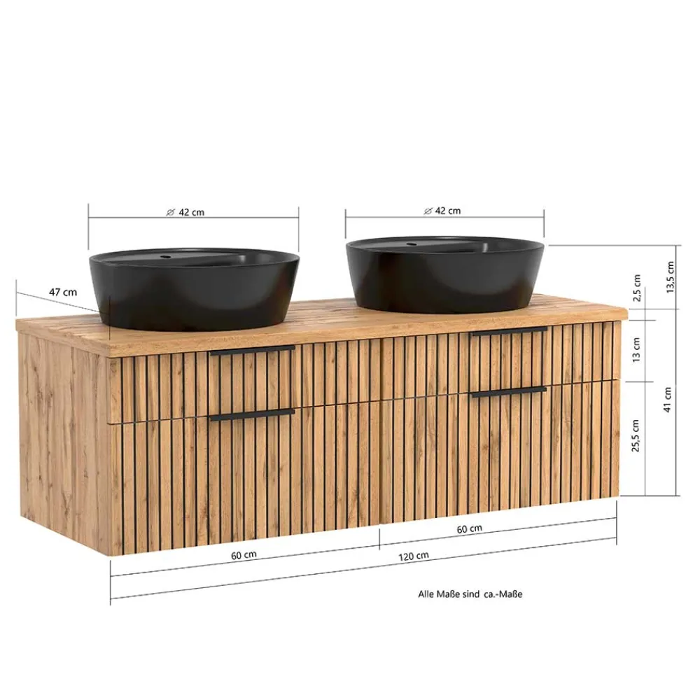 Wohnen Doppel-Waschtisch mit schwarzen Aufsatzbecken - Crystoga