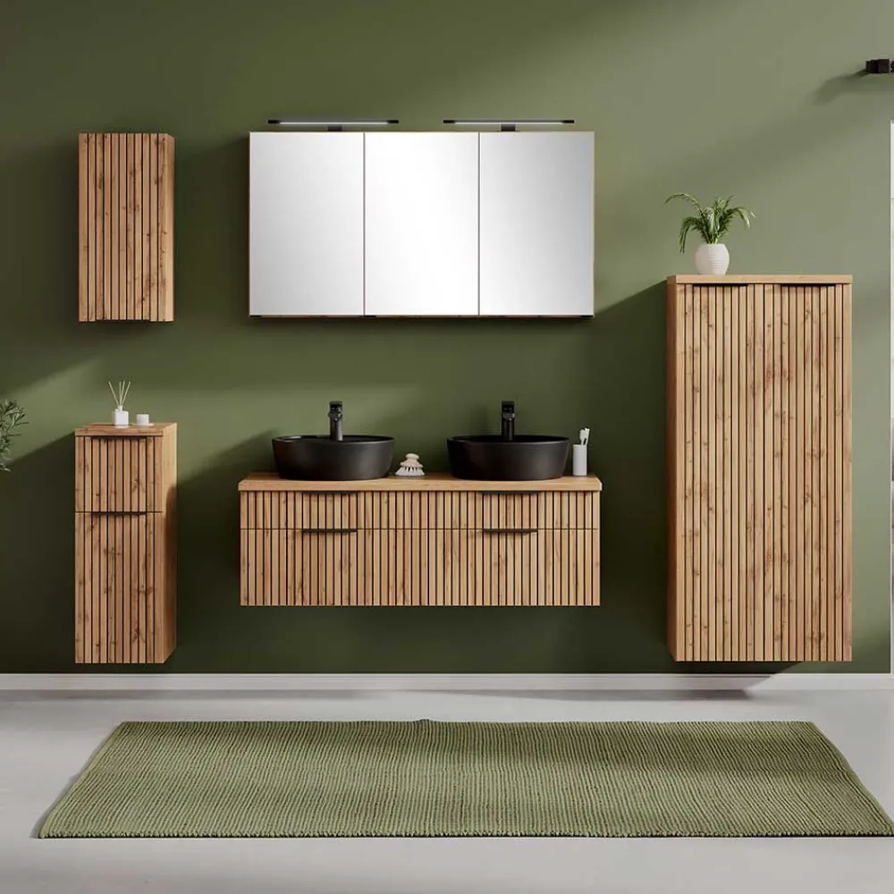 Wohnen Doppel-Waschtisch mit schwarzen Aufsatzbecken - Crystoga