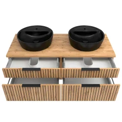 Wohnen Doppel-Waschtisch mit schwarzen Aufsatzbecken - Crystoga