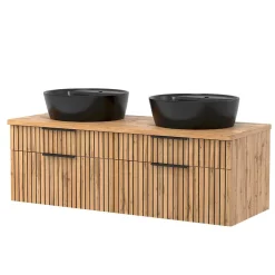 Wohnen Doppel-Waschtisch mit schwarzen Aufsatzbecken - Crystoga