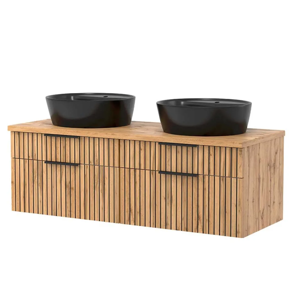 Wohnen Doppel-Waschtisch mit schwarzen Aufsatzbecken - Crystoga