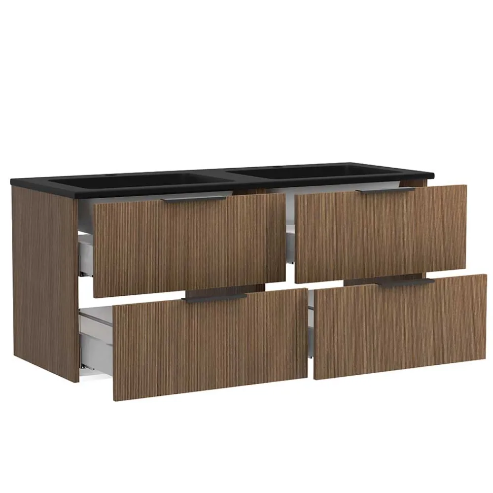 Wohnen Waschtisch|Waschbeckenunterschränke*Doppelwaschtisch mit schwarzem Becken - Ucaida