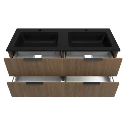 Wohnen Waschtisch|Waschbeckenunterschränke*Doppelwaschtisch mit schwarzem Becken - Ucaida