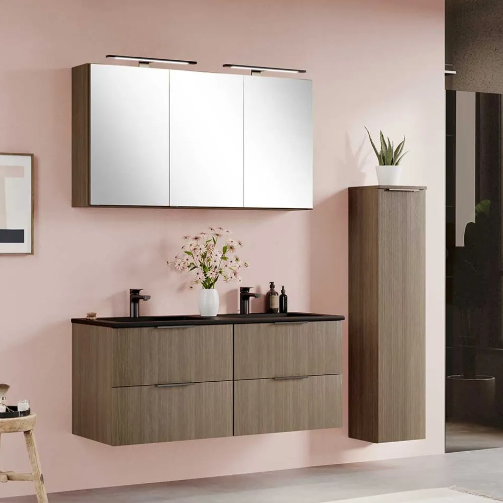 Wohnen Waschtisch|Waschbeckenunterschränke*Doppelwaschtisch mit schwarzem Becken - Ucaida