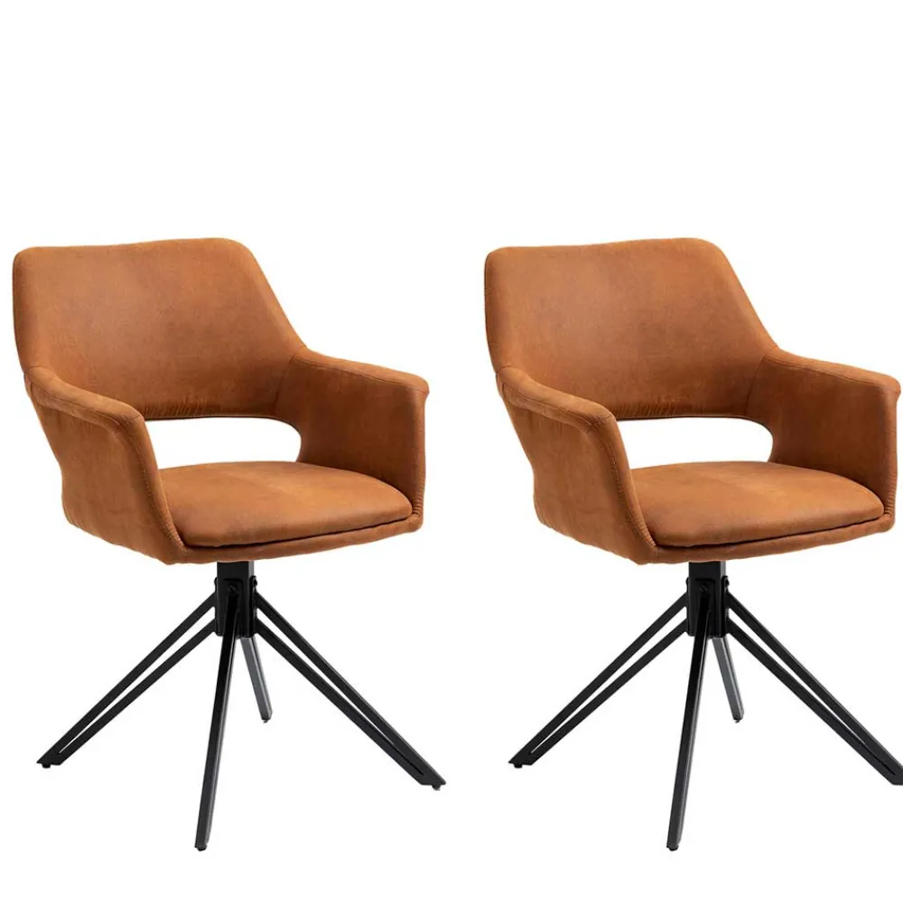 Wohnen Wohnzimmerstühle*Drehbarer Armlehnenstuhl in Cognac Braun - Cabelia (2er Set)