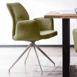 Wohnen Drehbarer Armlehnenstuhl in Oliv Grün Strukturstoff - Senva