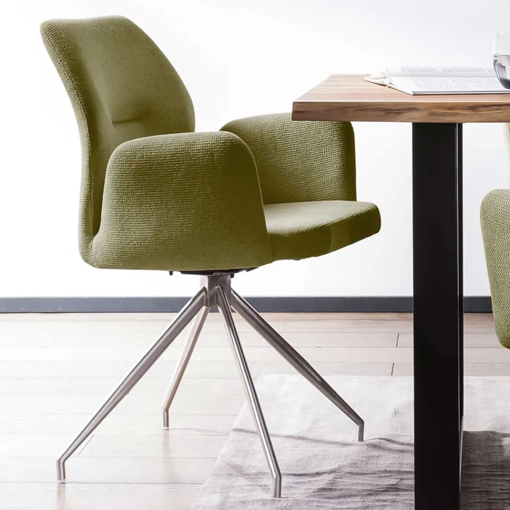 Wohnen Drehbarer Armlehnenstuhl in Oliv Grün Strukturstoff - Senva