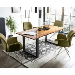 Wohnen Drehbarer Armlehnenstuhl in Oliv Grün Strukturstoff - Senva