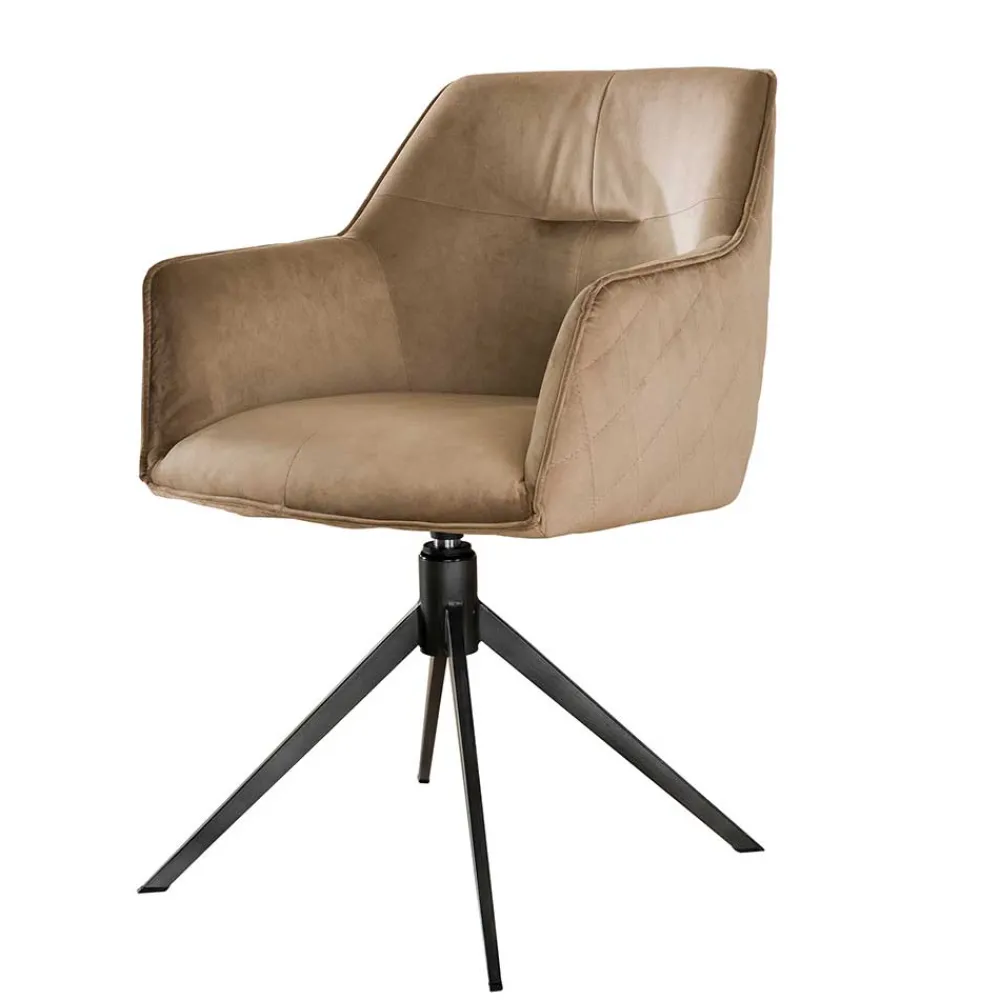 Wohnen Drehbarer Armlehnstuhl in Beige Samt - Vallee (2er Set)