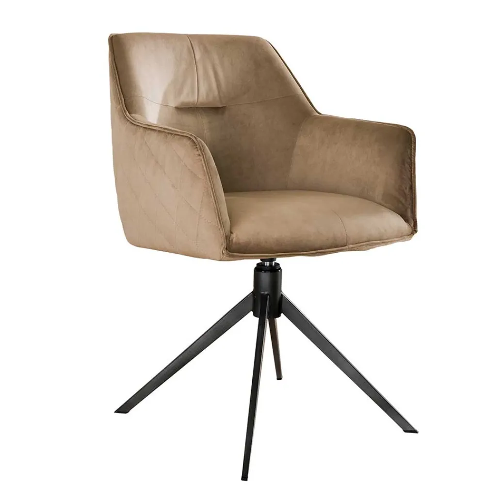 Wohnen Drehbarer Armlehnstuhl in Beige Samt - Vallee (2er Set)