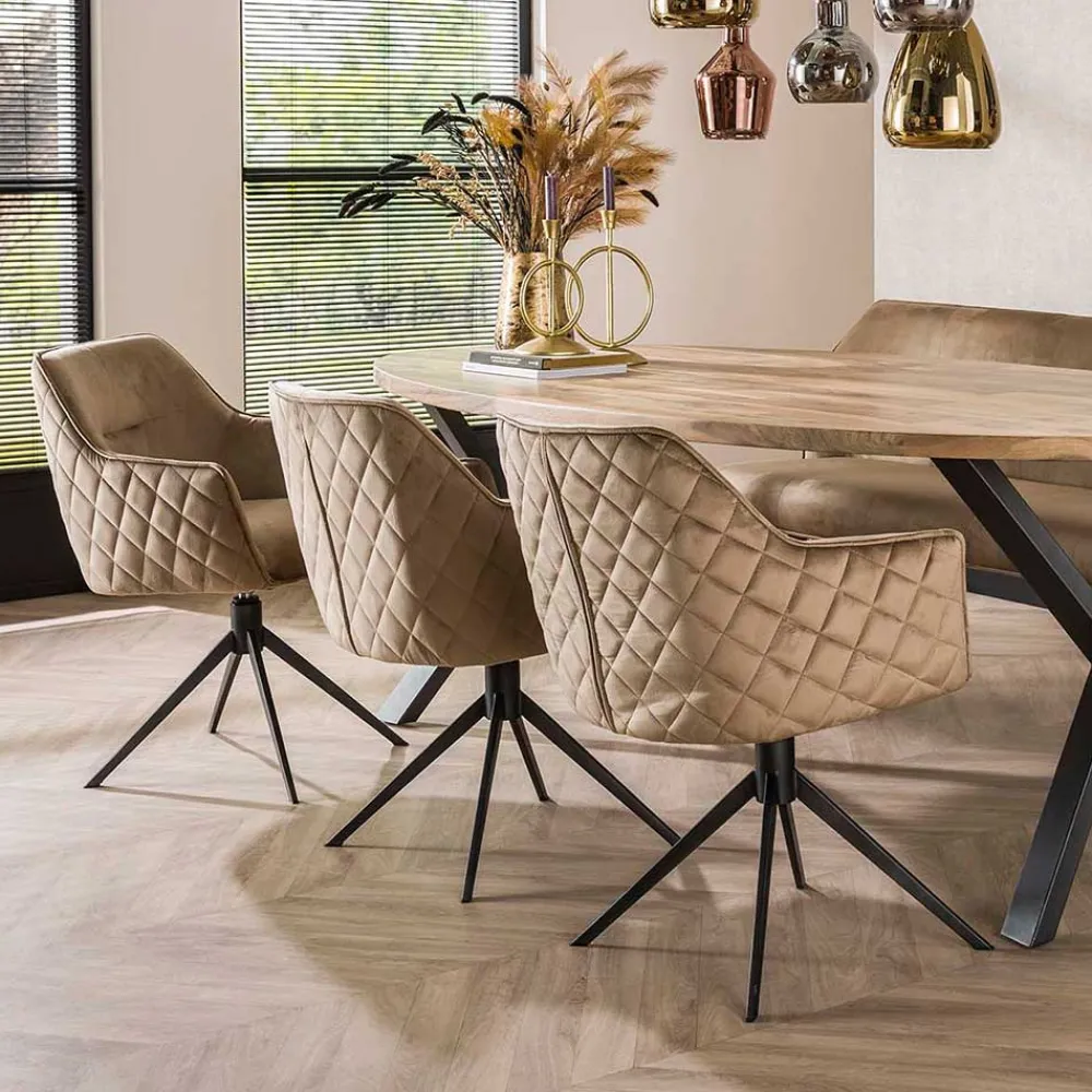 Wohnen Drehbarer Armlehnstuhl in Beige Samt - Vallee (2er Set)