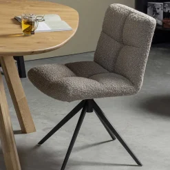 Wohnen Drehbarer Polsterstuhl aus Boucle Stoff in Beige - Magan