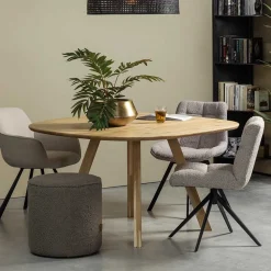 Wohnen Drehbarer Polsterstuhl aus Boucle Stoff in Beige - Magan