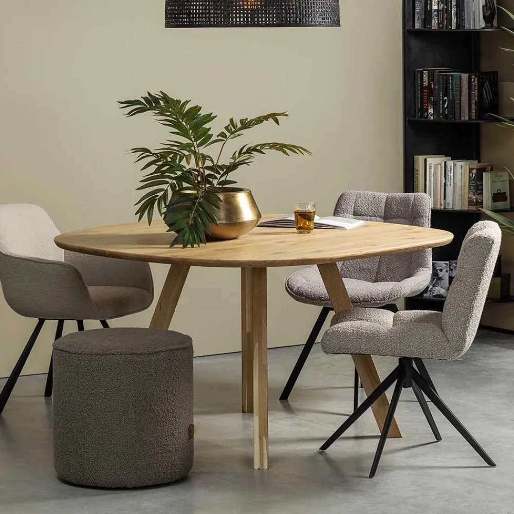 Wohnen Drehbarer Polsterstuhl aus Boucle Stoff in Beige - Magan