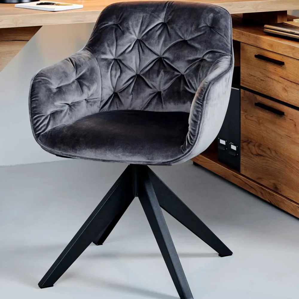 Wohnen Drehbarer Samt Armlehnenstuhl in Grau - Ellen