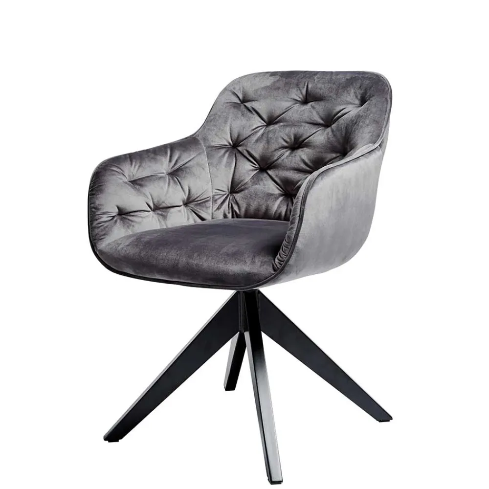 Wohnen Drehbarer Samt Armlehnenstuhl in Grau - Ellen