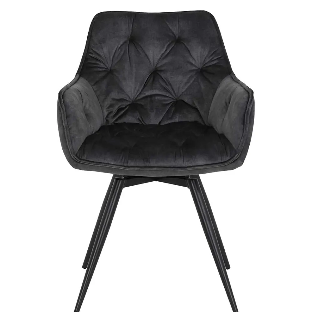 Wohnen Designermöbel*Drehbarer Stuhl in Anthrazit Velours - Ernestan (2er Set)