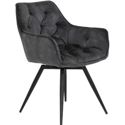 Wohnen Designermöbel*Drehbarer Stuhl in Anthrazit Velours - Ernestan (2er Set)