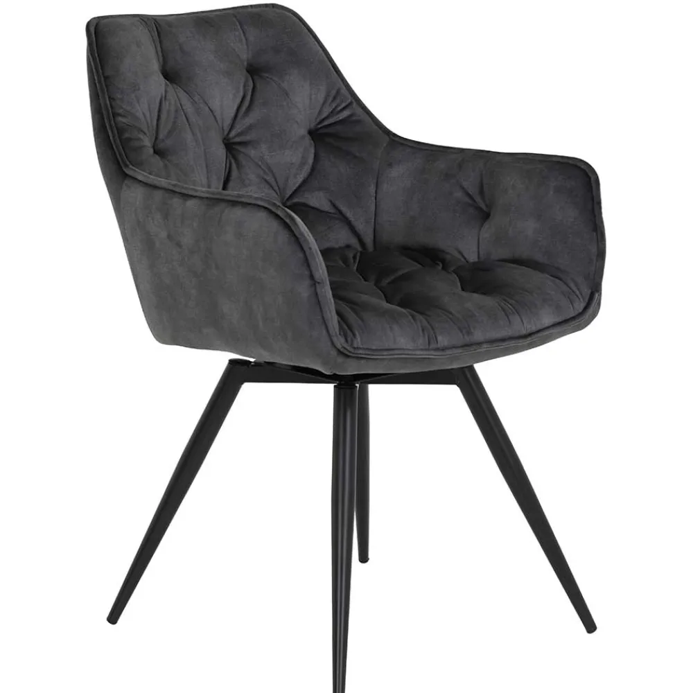 Wohnen Designermöbel*Drehbarer Stuhl in Anthrazit Velours - Ernestan (2er Set)