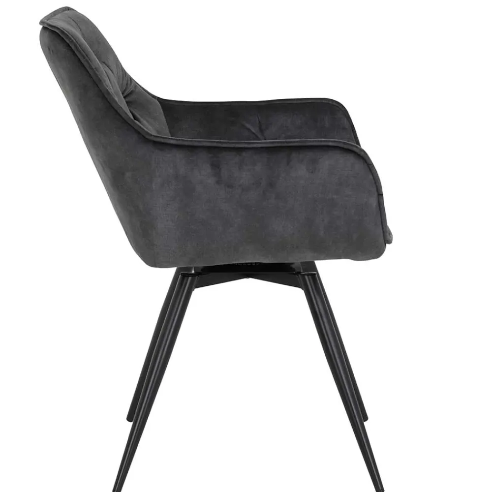 Wohnen Designermöbel*Drehbarer Stuhl in Anthrazit Velours - Ernestan (2er Set)