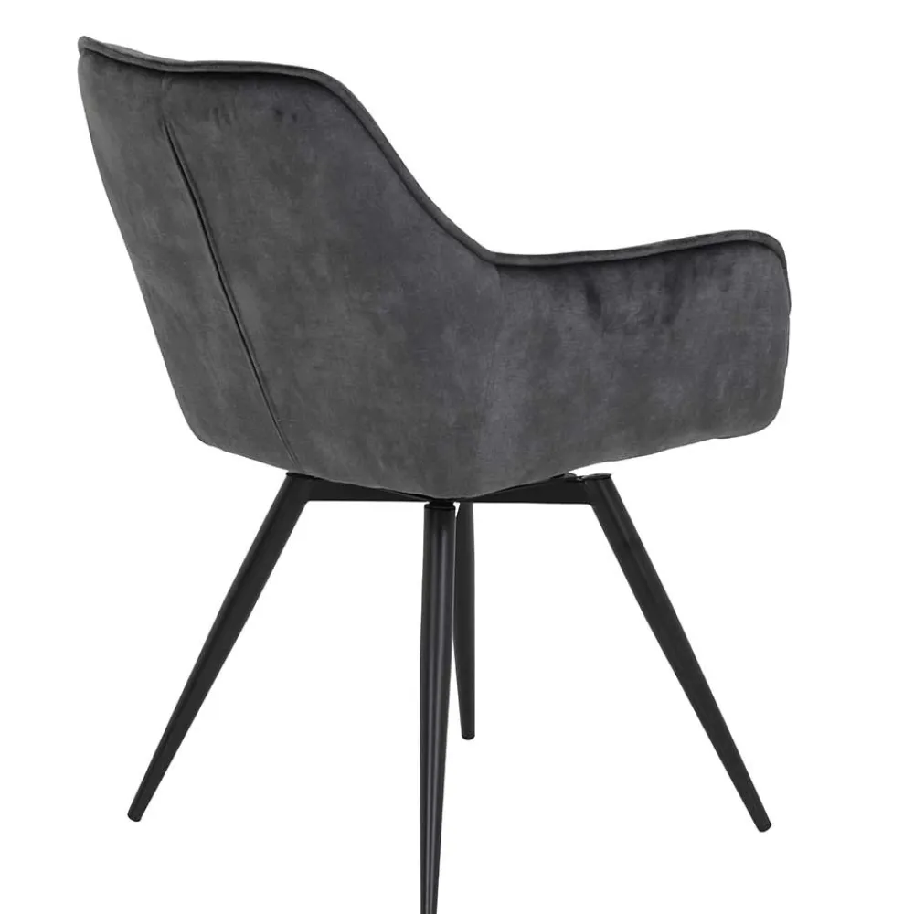 Wohnen Designermöbel*Drehbarer Stuhl in Anthrazit Velours - Ernestan (2er Set)