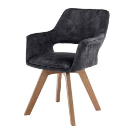 Wohnen Küchenstühle|Esszimmerstühle*Drehbarer Tischsessel in Anthrazit Samt - Kanton (2er Set)