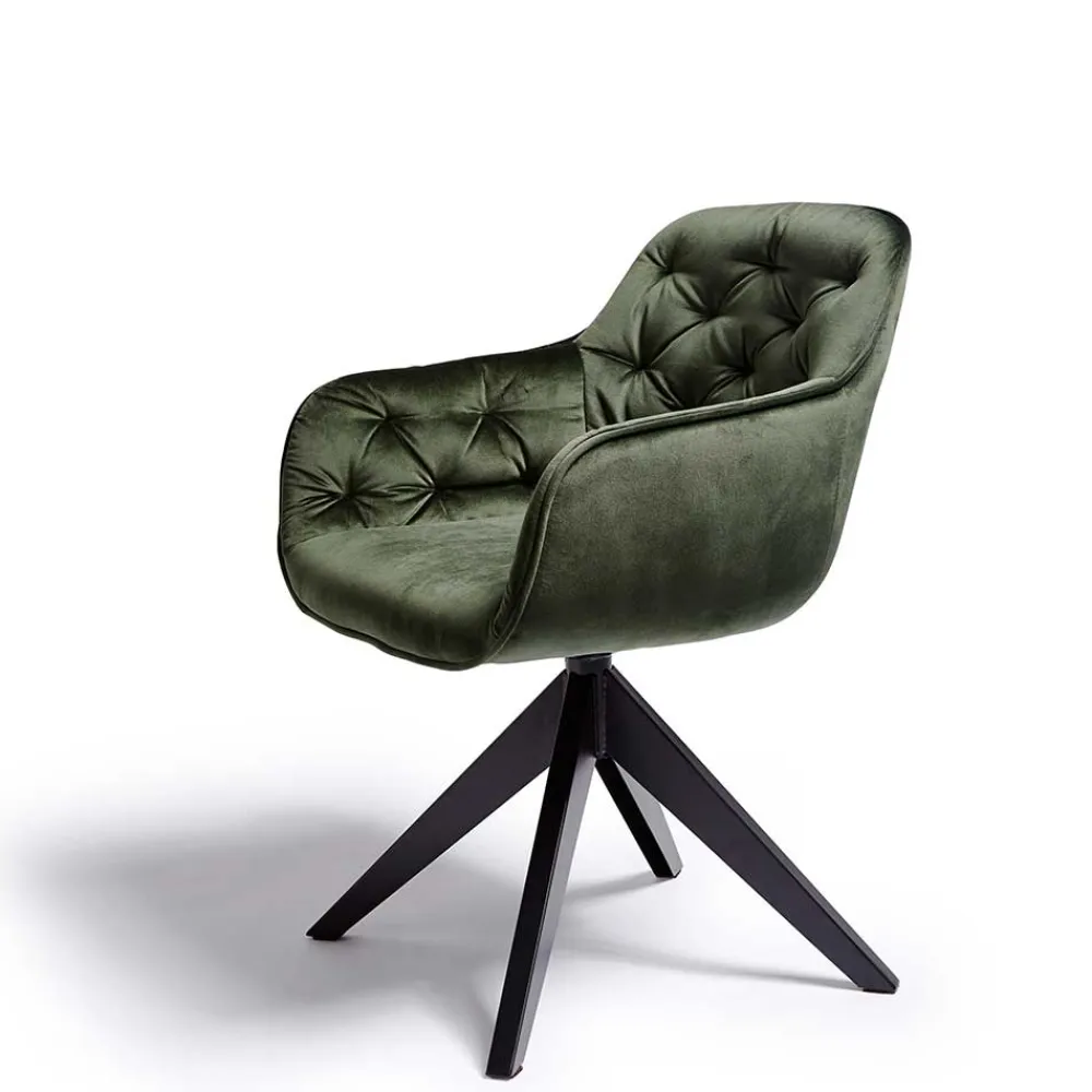 Wohnen Küchenstühle|Esszimmerstühle*Drehbarer Tischsessel in Dunkelgrün Samt - Niabelda