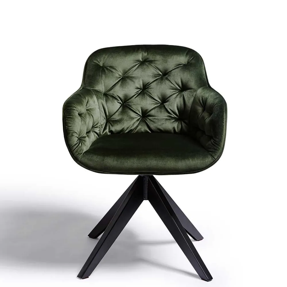 Wohnen Küchenstühle|Esszimmerstühle*Drehbarer Tischsessel in Dunkelgrün Samt - Niabelda